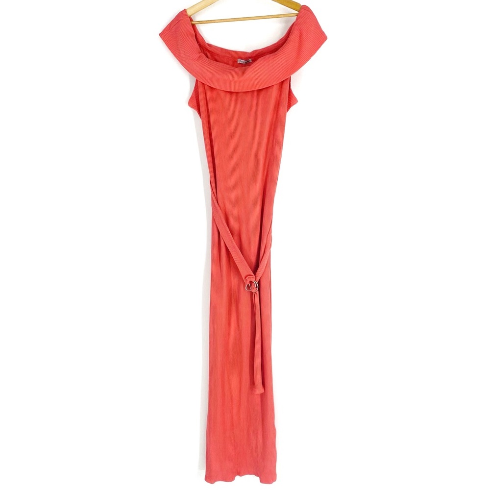 Fashion Nova Pink Ribbed Off Shoulder New Stretch Belted Maxi Dress Plus Size 3X - Picture 6 of 14